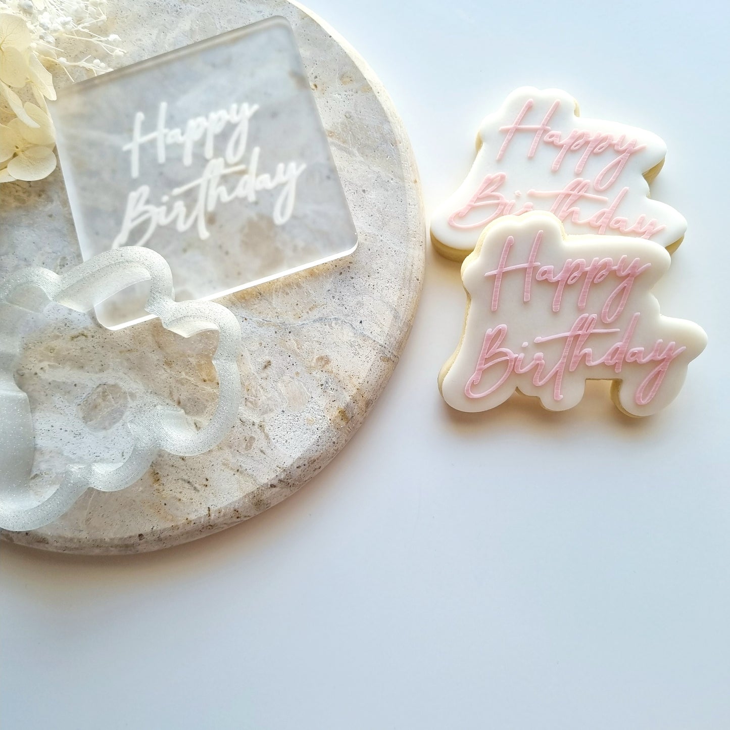 Happy Birthday Script Raised Cookie Stamp/Fondant Debosser & Cutter