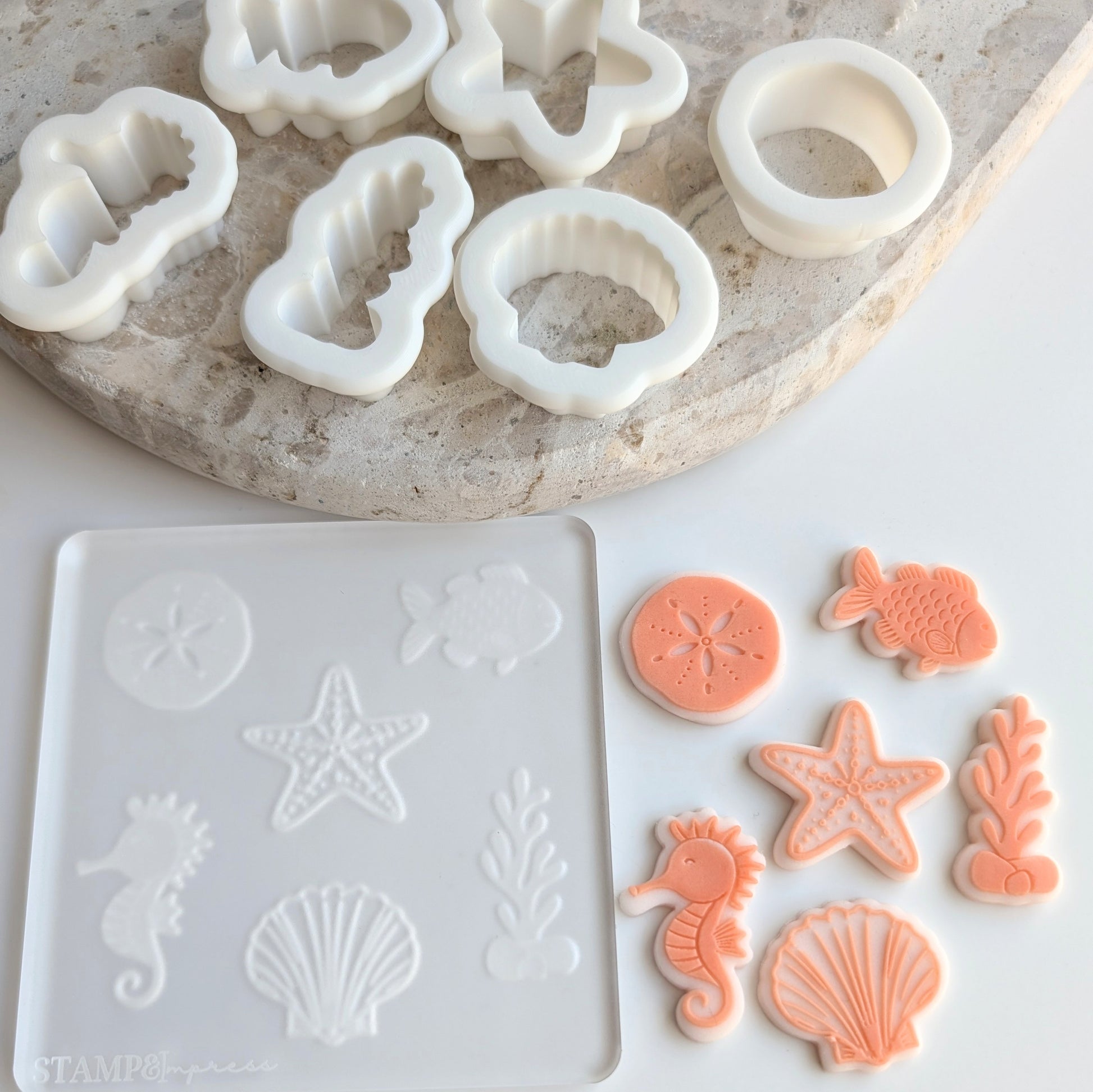 mini dollar shell fish seaweed starfish seahorse clam shell mini under the sea mermaid oneder the sea sea you soon baby cookie stamps cookie cutters stampandimpress