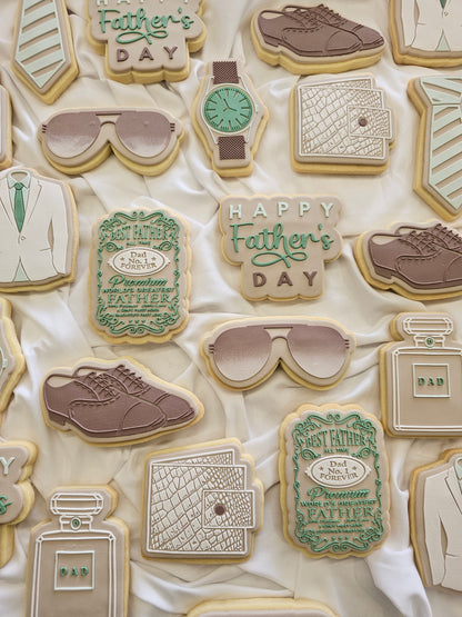 sunglasses glases happy fathers day dad wallet shoes jacket classy suave boujee cookie stamp cookie cutter stampandimpress father's day cookie stamps