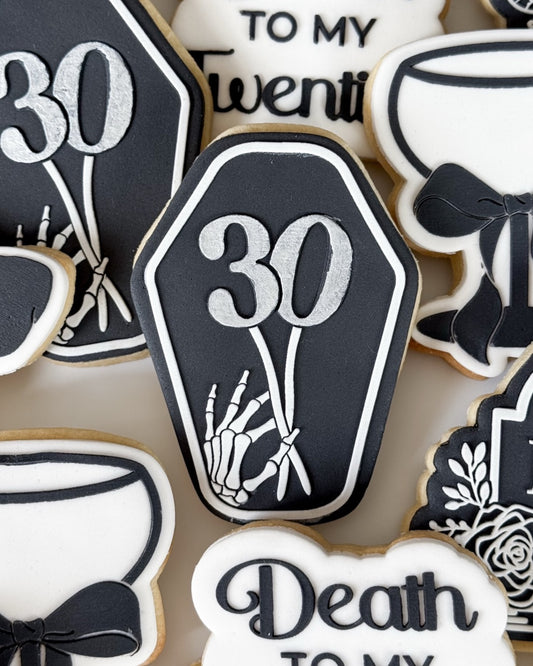 Coffin with 30 Balloon Raised Cookie Stamp/Fondant Debosser & Cutter