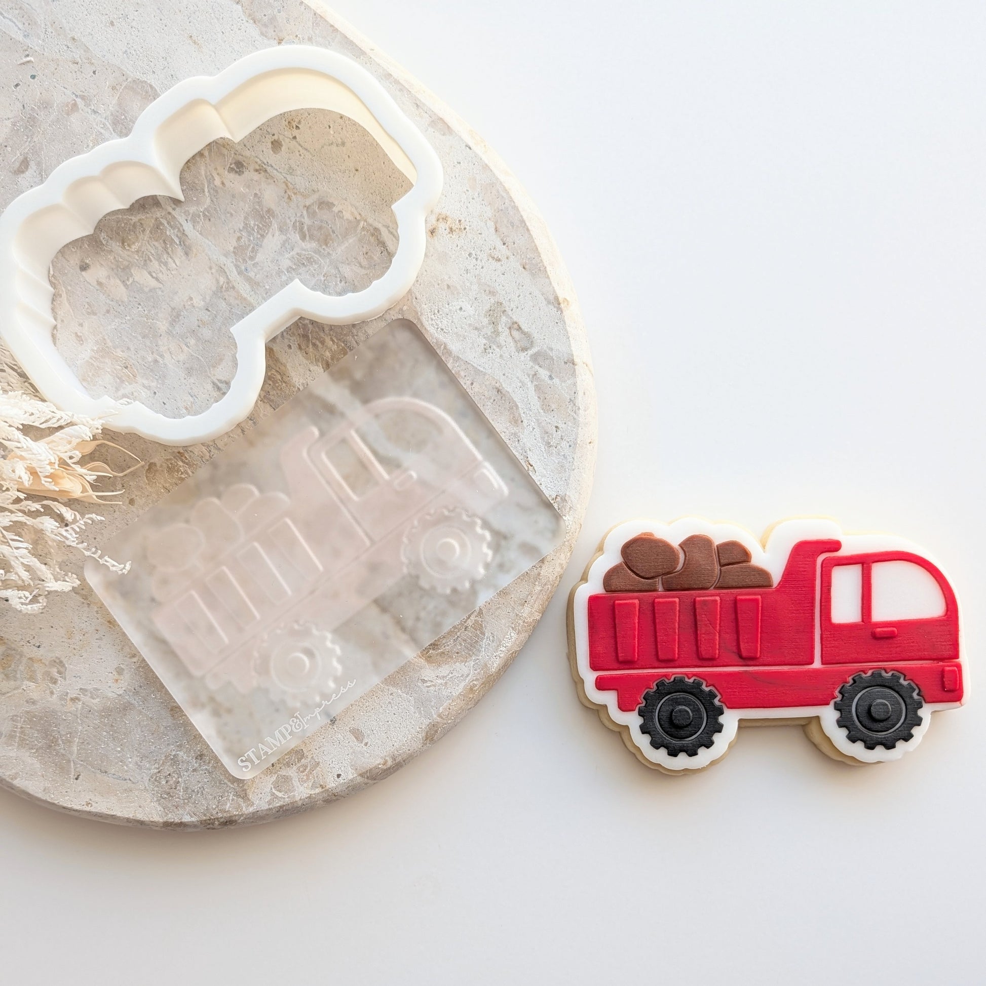 dump truck construction rocks cookie stamp cookie cutter fondant stampandimpress 