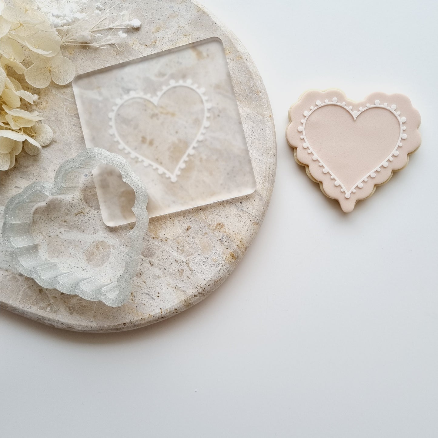 Wavy Pearl Heart Raised Cookie Stamp/Fondant Debosser & Cutter