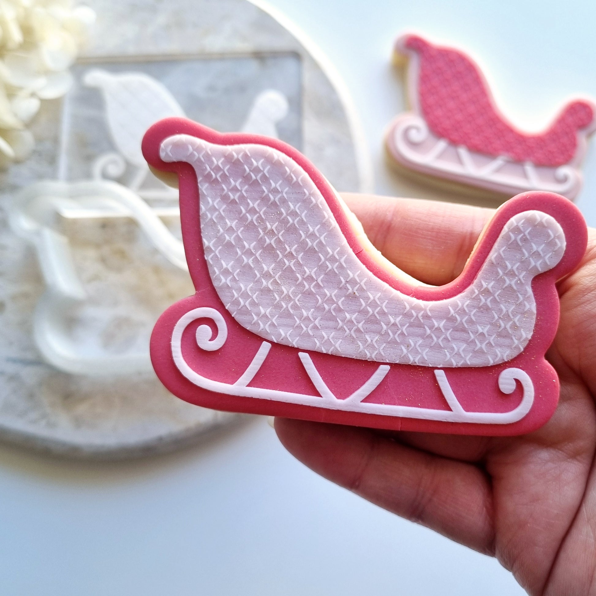 santas sleigh cookie stamp cookie cutter stampandimpress fondant debosser santa christmas texture 