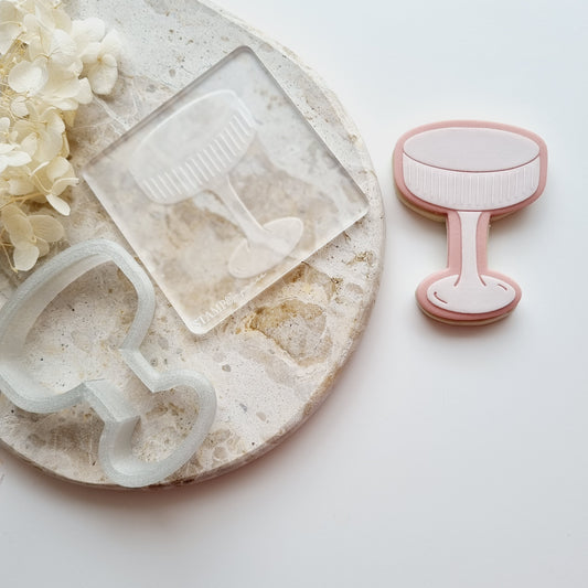 Ribbed Cocktail Martini Glass Raised Cookie Stamp/Fondant Debosser & Cutter