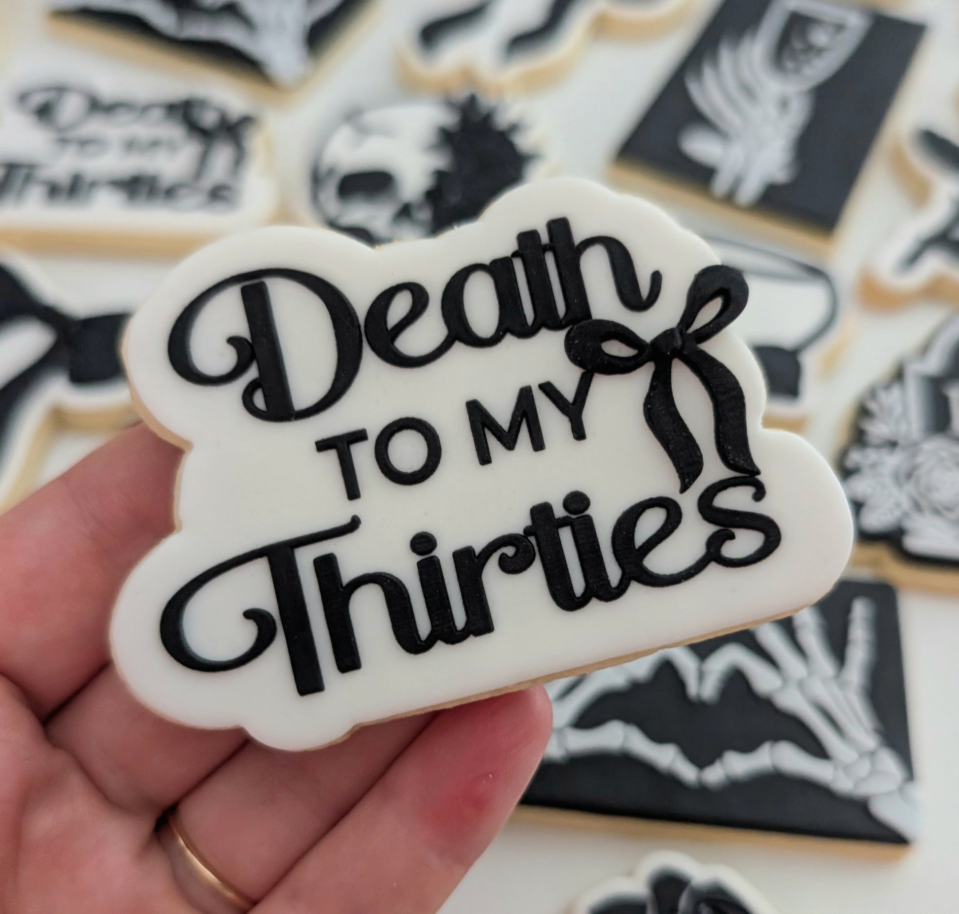 coffin skeleton 40 forty death to my thirties rip champagne cookie stamp cookie cutter stampandimpress
