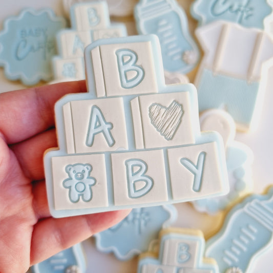 baby blocks baby shower teddy bear stampandimpress cookie stamp cookie cutter