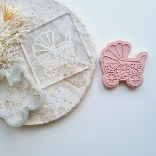Patterned Pram Raised Cookie Stamp/Fondant Debosser & Cutter