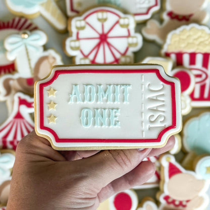 popcorn circus tent elephant seal with ball carnival fairy floss merry go round ferris wheel cotton candy step right up admit one ticket cookie stamp cookie cutter stampandimpress