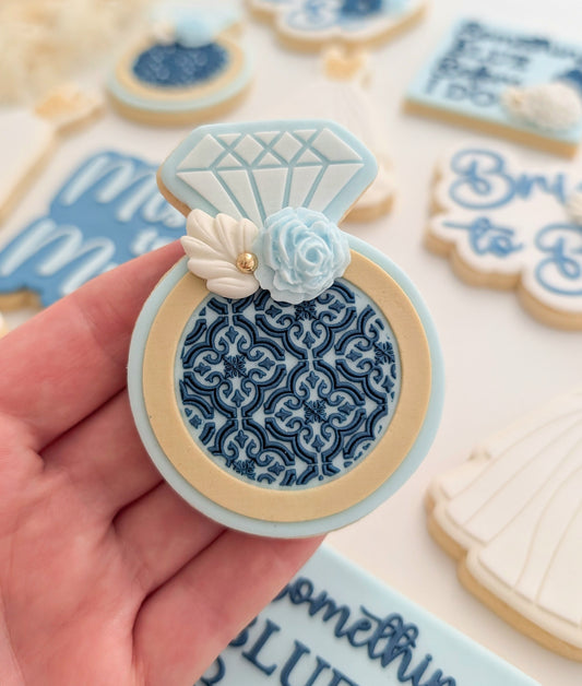 mediterranean diamond ring hens wedding something blue lemon amalfi bride to be cookie stamp cookie cutter stampandimpress debosser 