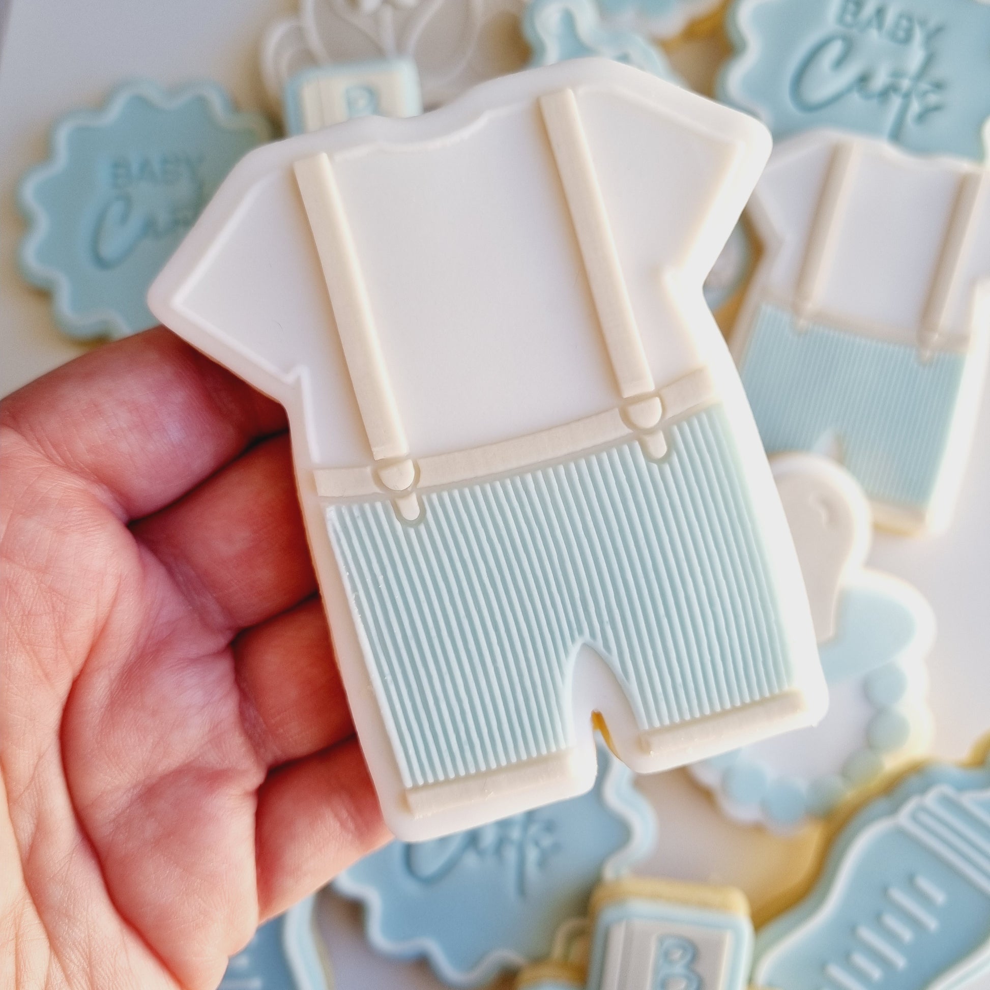 baby boy romper suspenders baby onesie stampandimpress cookie stamp cookie cutter