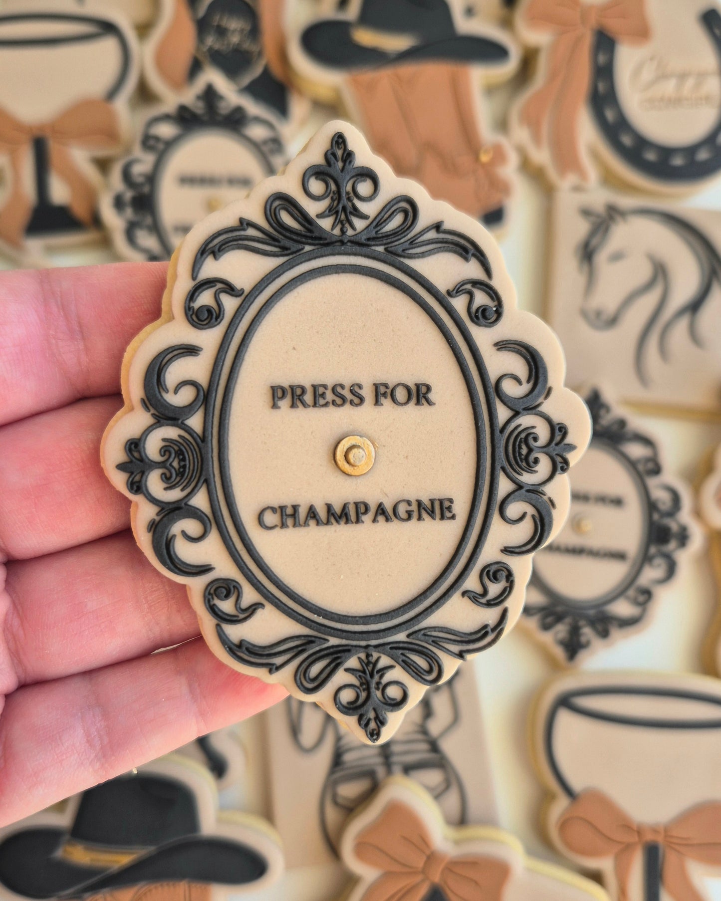 champagne cowgirl cowboy boots with hat cowboy hat cowboy boots with bow 40 forty press for champagne horseshoe with bow champagne bottle cocktail glass with bow horse head rodeo hens bride to be bow border cookie stamps cookie cutters stampandimpress
