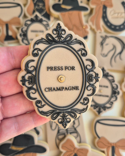 champagne cowgirl cowboy boots with hat cowboy hat cowboy boots with bow 40 forty press for champagne horseshoe with bow champagne bottle cocktail glass with bow horse head rodeo hens bride to be bow border cookie stamps cookie cutters stampandimpress
