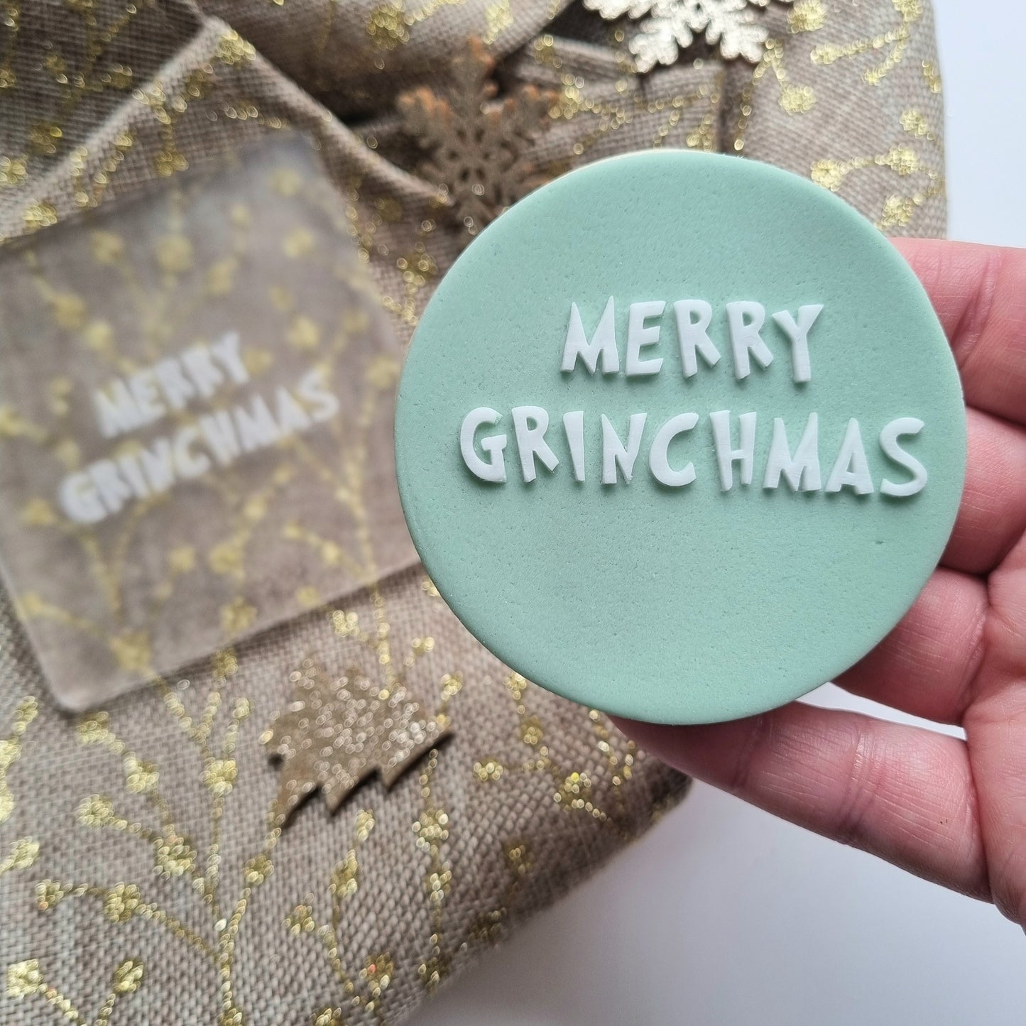 Merry Grinchmas Words Raised Cookie Stamp/Fondant Debosser