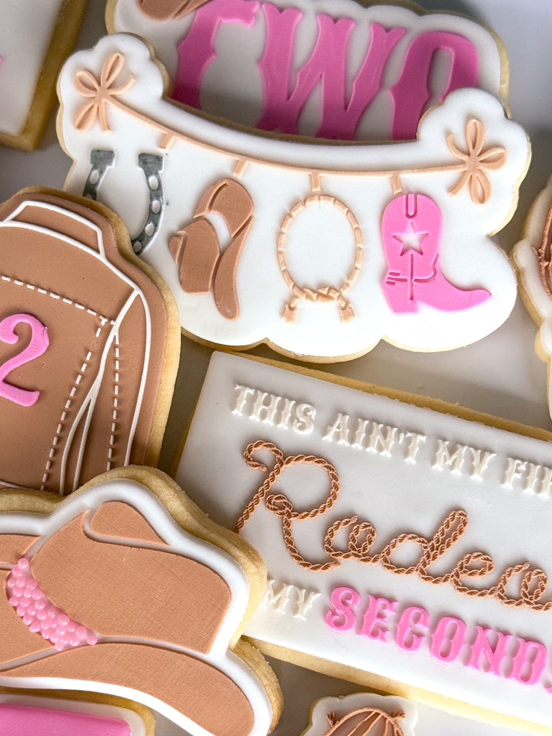 this ain't my first rodeo, it's my second cowboy hat cowboy boot cowgirl denim jacket horseshoe cow print cactus mini cowboy two cookie stamp cookie cutter stampandimpress