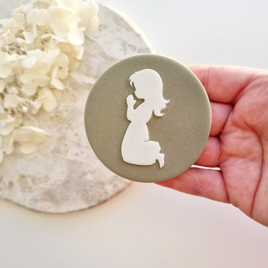Girl Praying Raised Cookie Stamp/Fondant Debosser