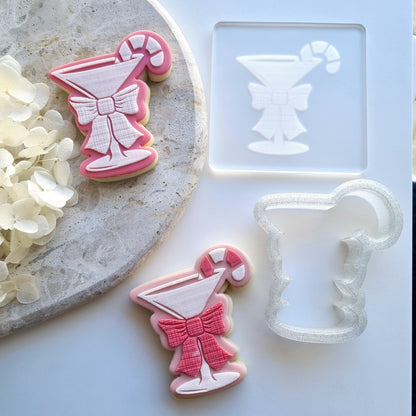 christmas cookie stamp cookei cutter stampandimpress cocktail fondant debosser candy cane bow martini margarita 