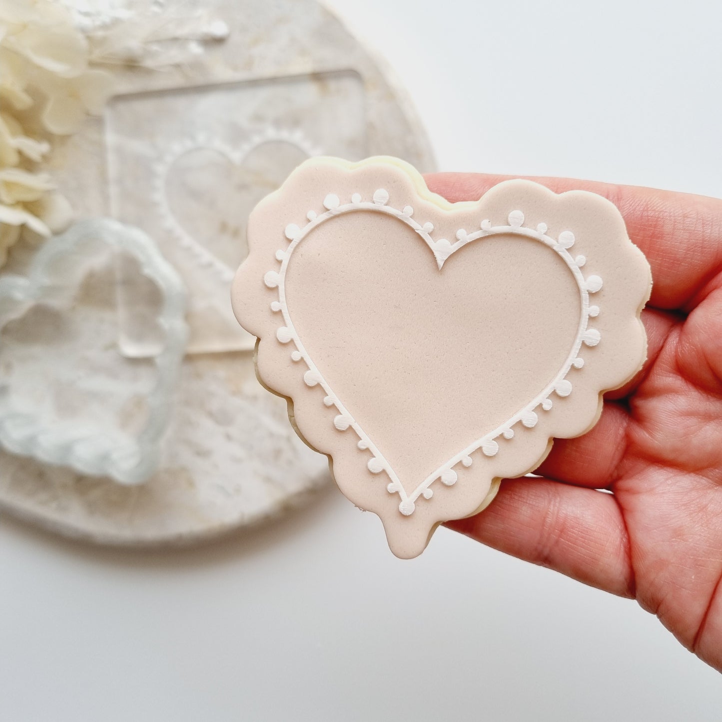 Wavy Pearl Heart Raised Cookie Stamp/Fondant Debosser & Cutter