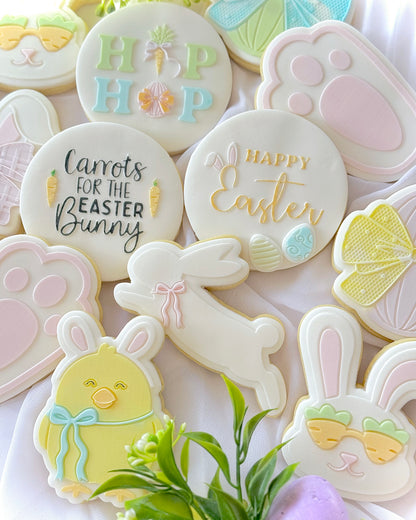 easter fondant debosser cookie stamp cookie cutter stampandimpress chick wearing easter bunny ears bow cute 