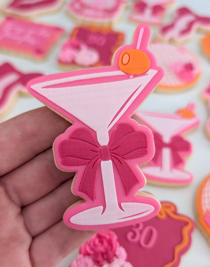 Martini Glass with Bow & Olive Raised Cookie Stamp/Fondant Debosser & Cutter