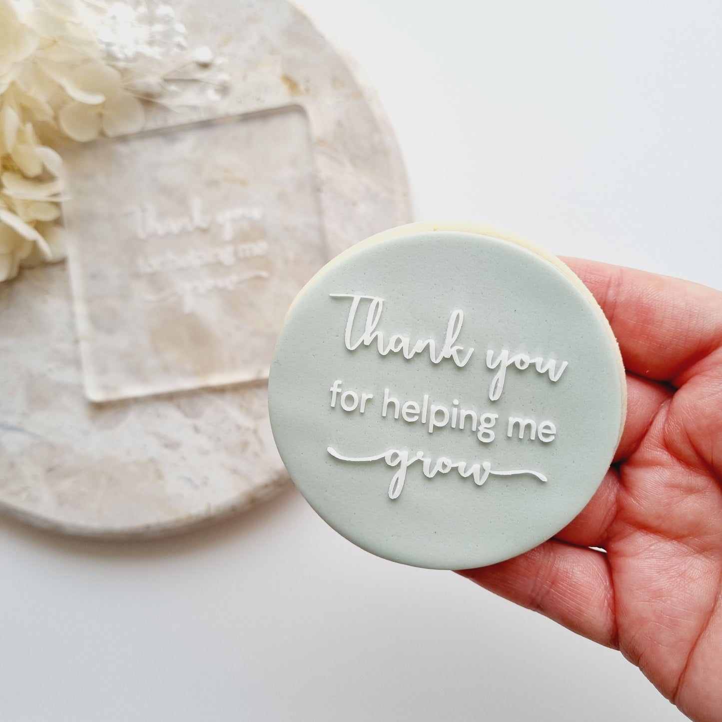 Thank You for Helping me Grow Raised Cookie Stamp/Fondant Debosser