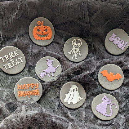 mini cookie stamps cookie cutter halloween ghost skeleton witch happy halloween trick or treat bat pumpkin jack o lantern black cat boo! stampandimpress fondant cookies