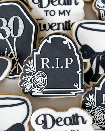 RIP Tombstone with Flowers Raised Cookie Stamp/Fondant Debosser & Cutter