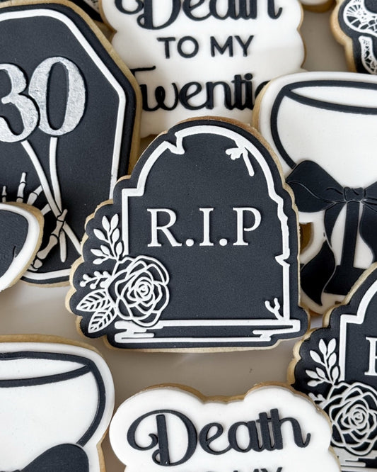 RIP Tombstone with Flowers Raised Cookie Stamp/Fondant Debosser & Cutter