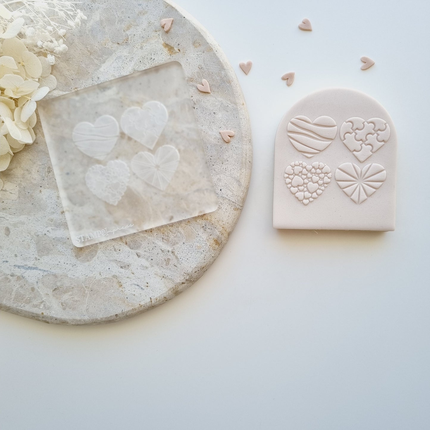 Patterned Hearts Raised Cookie Stamp/Fondant Debosser