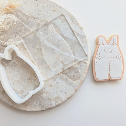 farmer overalls baby shower farm boys onesie little kid romper cookie stamp cookie cutter fondant stampandimpress
