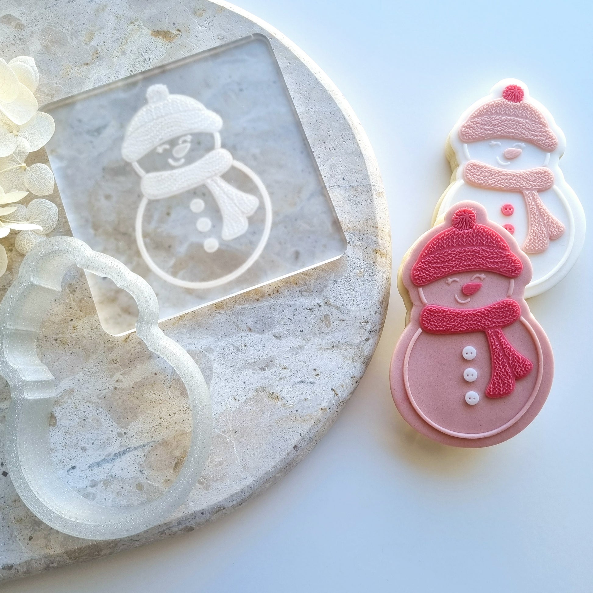 cookie stamp cookie cutter stampandimpress snowman christmas scarf winter wonderland snowflake