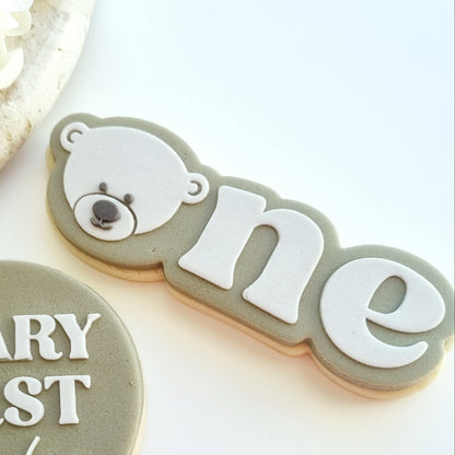 teddy bear one beary first birthday cookie stamp cookie cutter stampandimpress
